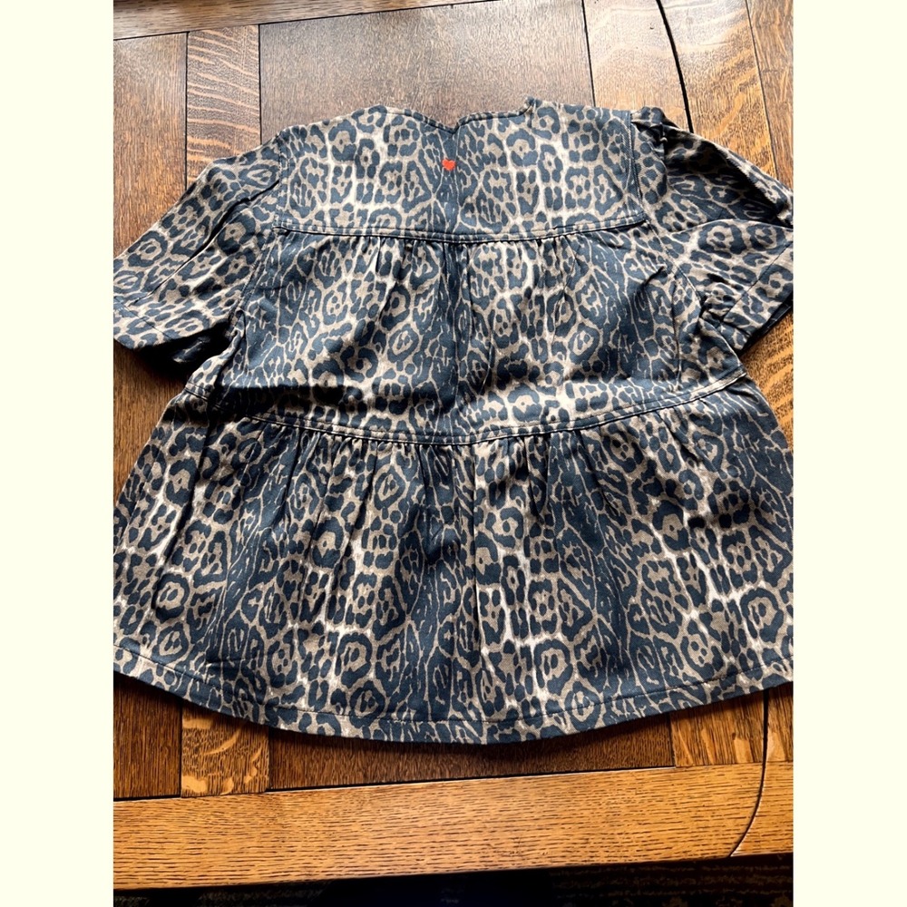 Gigio USA Tiered Leopard Print Babydoll Puff Sleeve Tie Front Top V-neck Small - Picture 5 of 8